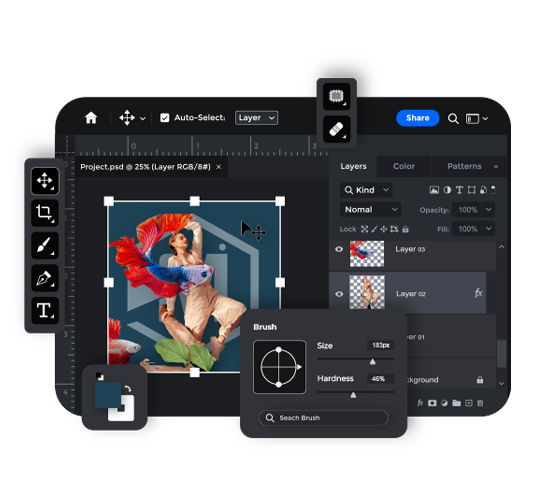Gain expertise in Adobe Illustrator, Adobe Photoshop, CorelDRAW, Adobe InDesign, After Effects, UI-UX, Figma, Canva, and AI tools.